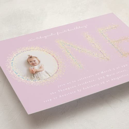 This is a cotton candy kids birthday invitations with foil pressed by Ashlee Townsend called sparkle one printing on recycled smooth signature in standard