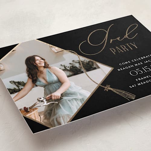 This is a noir graduation invitations with foil pressed by Ilze Lucero called grad party sleek printing on recycled smooth signature in standard