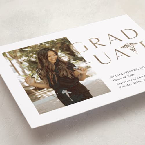 This is a classic graduation announcements with foil pressed by Lehan Veenker called to the t printing on recycled smooth signature in standard