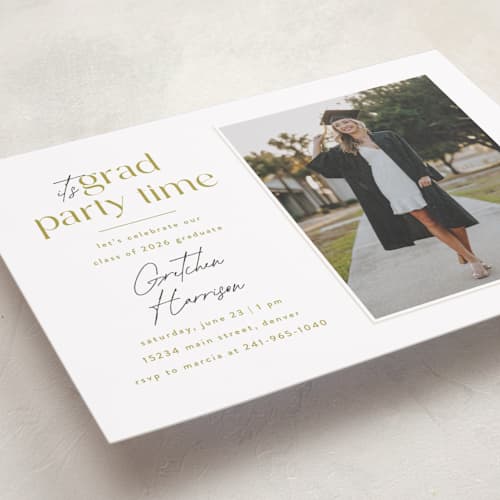 This is a marigold graduation invitations with standard by Ashlee Townsend called grad party time printing on recycled smooth signature in standard