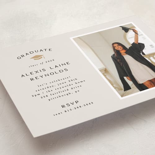 This is a ecru graduation invitations with standard by Hooray Creative called official party printing on recycled smooth signature in standard