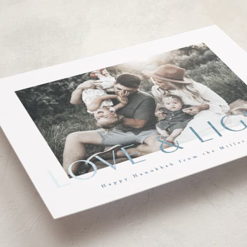 This is a ocean hanukkah cards with foil pressed by AK Graphics called with light printing on recycled smooth signature in standard