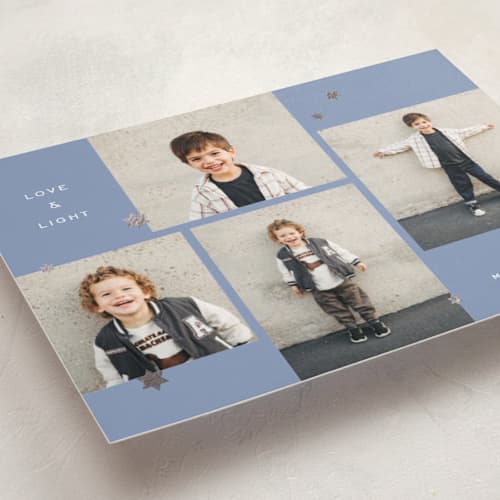 This is a celestial hanukkah cards with foil pressed by Kelly Watkins called stars printing on recycled smooth signature in standard