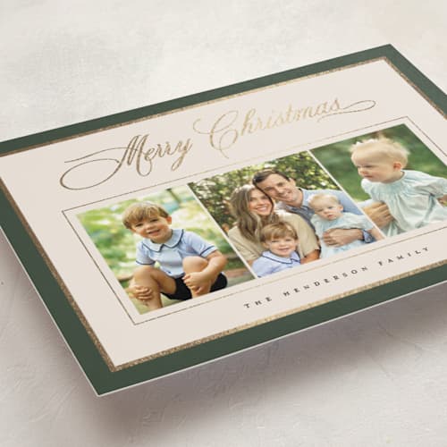 This is a forest foil pressed holiday cards with foil pressed by Christy Hy Lee called with love printing on recycled smooth signature in standard