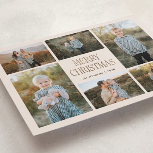 This is a buttercream foil pressed holiday cards with foil pressed by Morgan Kendall called timeless printing on recycled smooth signature in standard