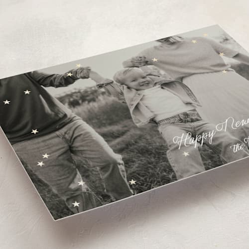 This is a snow foil pressed holiday cards with foil pressed by Morgan Kendall called starlight printing on recycled smooth signature in standard