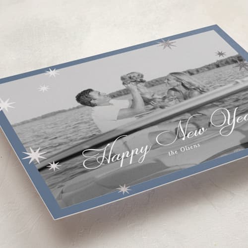 This is a dusty navy foil pressed holiday cards with foil pressed by AK Graphics called star sprinkle printing on recycled smooth signature in standard