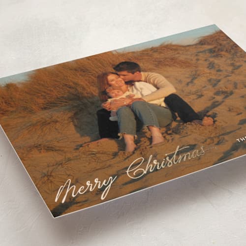 This is a gilt foil pressed holiday cards with foil pressed by Pixel and Hank called the christmas letters printing on recycled smooth signature in standard