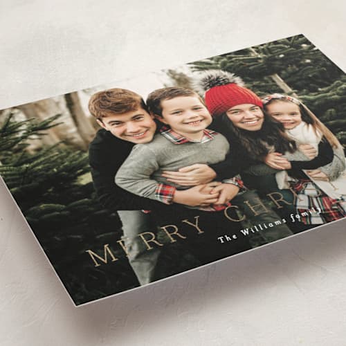 This is a snow foil pressed holiday cards with foil pressed by Bethan called classico printing on recycled smooth signature in standard