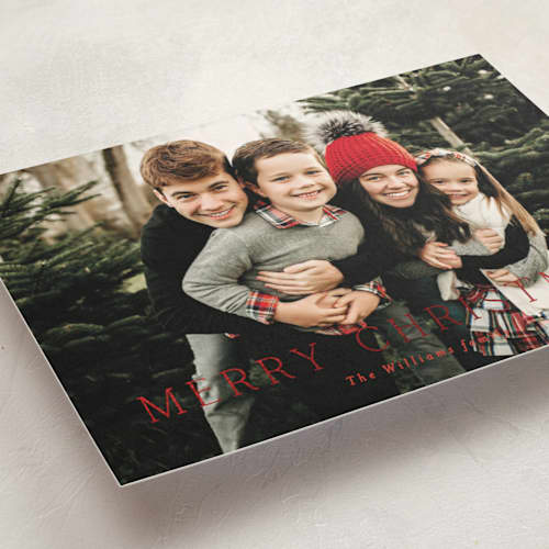 This is a scarlet foil pressed holiday cards with foil pressed by Bethan called classico printing on recycled smooth signature in standard
