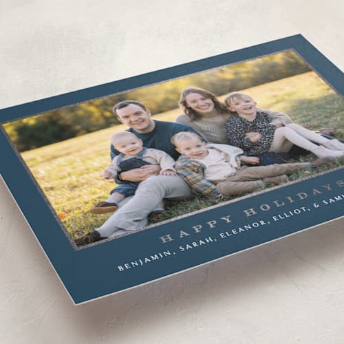 This is a juniper foil pressed holiday cards with foil pressed by Amy Kross called meadows printing on recycled smooth signature in standard