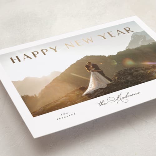 This is a linen foil pressed holiday cards with foil pressed by Vera Lim called nuovo printing on recycled smooth signature in standard