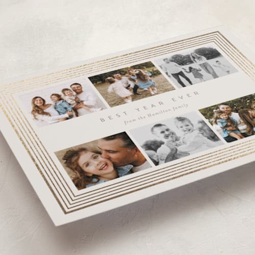 This is a vanilla foil pressed holiday cards with foil pressed by Deynaaz Daraei called basconcobe printing on recycled smooth signature in standard