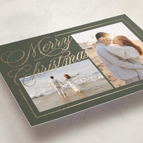 This is a pine foil pressed holiday cards with foil pressed by Brianne Larsen called elegantly lined printing on recycled smooth signature in standard