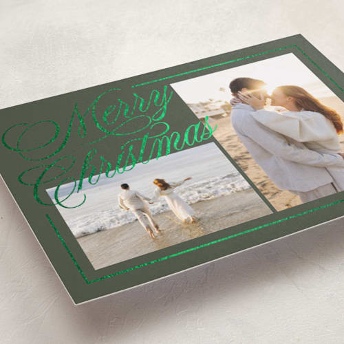 This is a pine foil pressed holiday cards with foil pressed by Brianne Larsen called elegantly lined printing on recycled smooth signature in standard