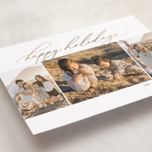 This is a snowflake foil pressed holiday cards with foil pressed by Jessica Williams called simple trio printing on recycled smooth signature in standard