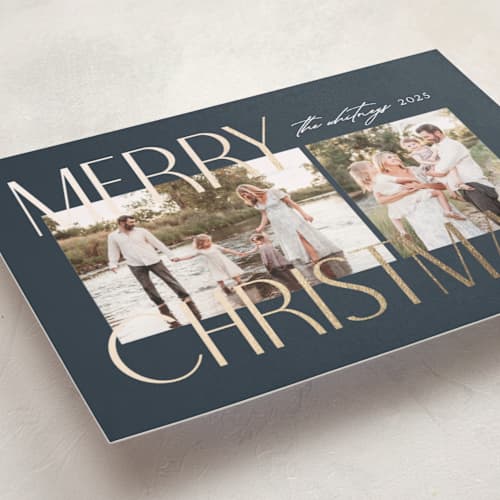 This is a twilight foil pressed holiday cards with foil pressed by Makewells called sparkly stack printing on recycled smooth signature in standard