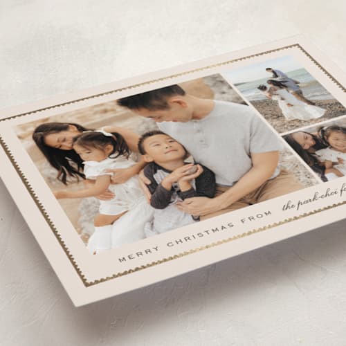 This is a eggnog foil pressed holiday cards with foil pressed by Amy Kross called sealed printing on recycled smooth signature in standard