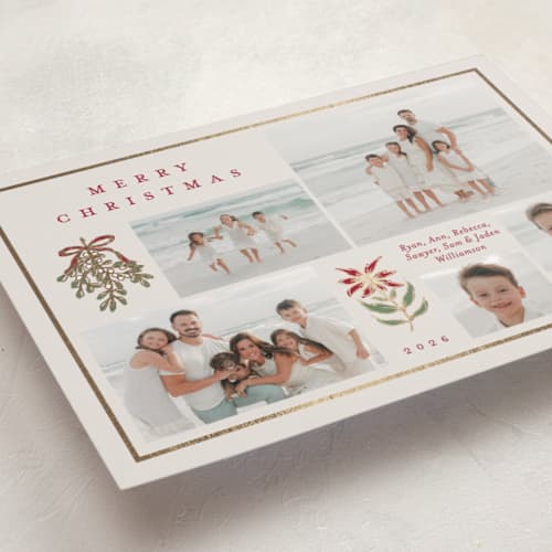 This is a eggnog foil pressed holiday cards with foil pressed by Amy Kross called classic bough printing on recycled smooth signature in standard