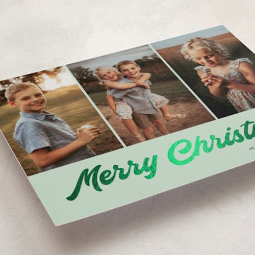 This is a mint foil pressed holiday cards with foil pressed by Alicia Schultz called brilliant shine printing on recycled smooth signature in standard