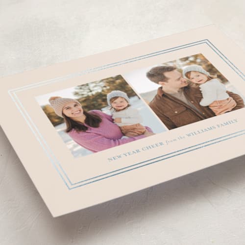 This is a eggnog foil pressed holiday cards with foil pressed by Jenna Holcomb called simple border printing on recycled smooth signature in standard