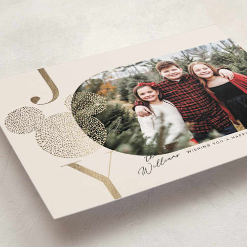 This is a vanilla foil pressed holiday cards with foil pressed by Vera Lim called disney mickey sparkles printing on recycled smooth signature in standard