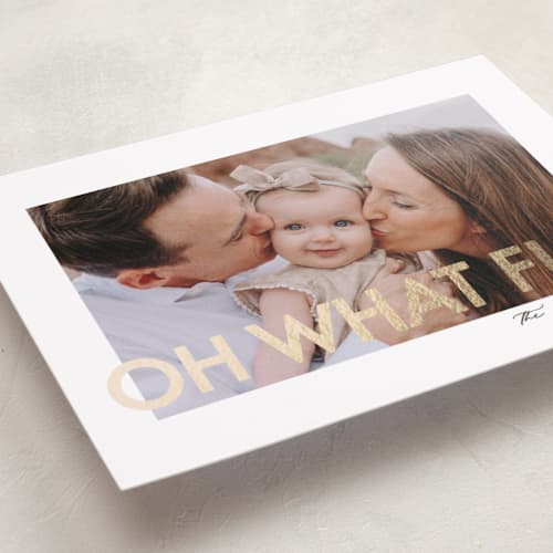 This is a snow foil pressed holiday cards with foil pressed by Karidy Walker called so much fun printing on recycled smooth signature in standard