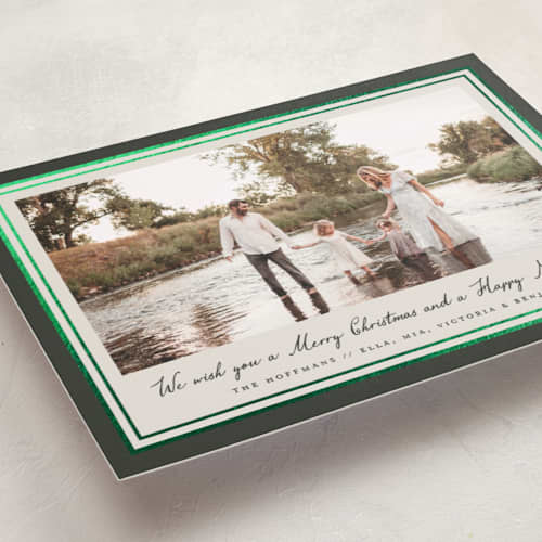 This is a olive foil pressed holiday cards with foil pressed by Petra Kern called oasis printing on recycled smooth signature in standard