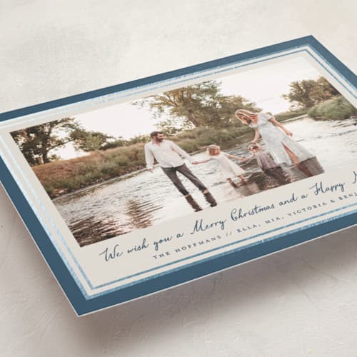 This is a blue spruce foil pressed holiday cards with foil pressed by Petra Kern called oasis printing on recycled smooth signature in standard