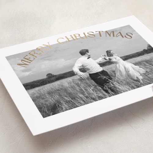 This is a winter foil pressed holiday cards with foil pressed by Creo Study called arched sentiment printing on recycled smooth signature in standard