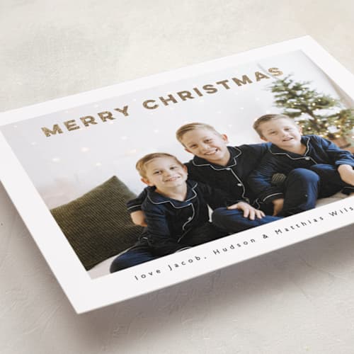 This is a ink foil pressed holiday cards with foil pressed by Benita Crandall called bold christmas printing on recycled smooth signature in standard