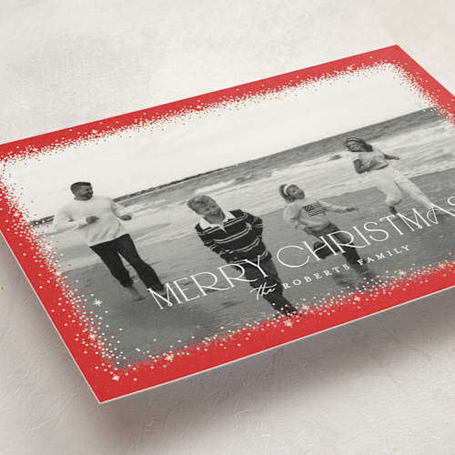 This is a cranberry foil pressed holiday cards with foil pressed by Pixel and Hank called twinkle twinkle printing on recycled smooth signature in standard