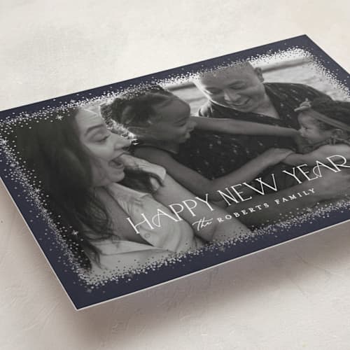 This is a twilight foil pressed holiday cards with foil pressed by Pixel and Hank called twinkle twinkle printing on recycled smooth signature in standard