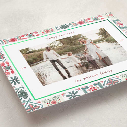 This is a festive foil pressed holiday cards with foil pressed by Makewells called tiles printing on recycled smooth signature in standard