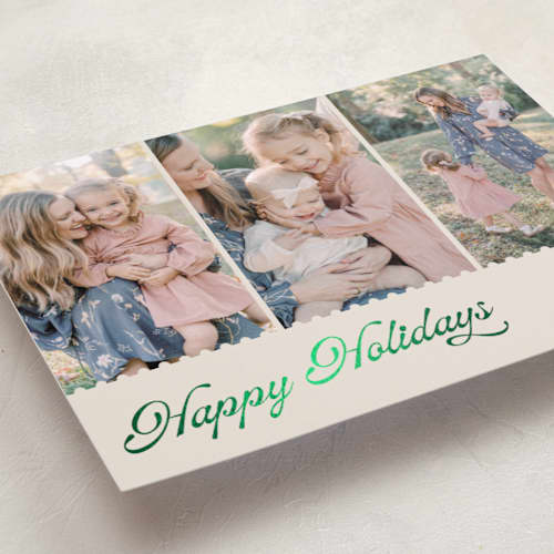 This is a pudding foil pressed holiday cards with foil pressed by Cass Loh called jagged edge printing on recycled smooth signature in standard