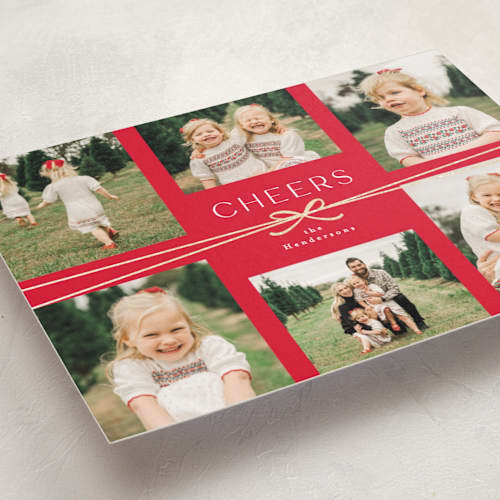 This is a apple foil pressed holiday cards with foil pressed by Everett Paper Goods called multi ribbon printing on recycled smooth signature in standard