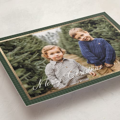 This is a pine foil pressed holiday cards with foil pressed by Tamara Hilje called houndstooth printing on recycled smooth signature in standard