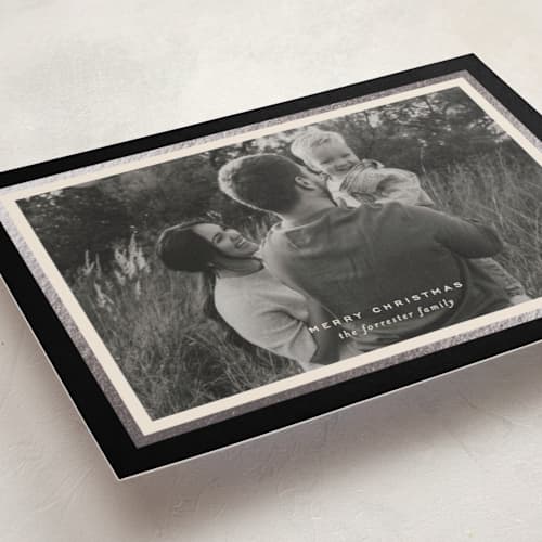 This is a licorice foil pressed holiday cards with foil pressed by Ekko Studio called simple classic printing on recycled smooth signature in standard