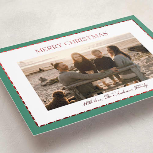 This is a olive grove foil pressed holiday cards with foil pressed by Cass Loh called gilded keepsake border printing on recycled smooth signature in standard