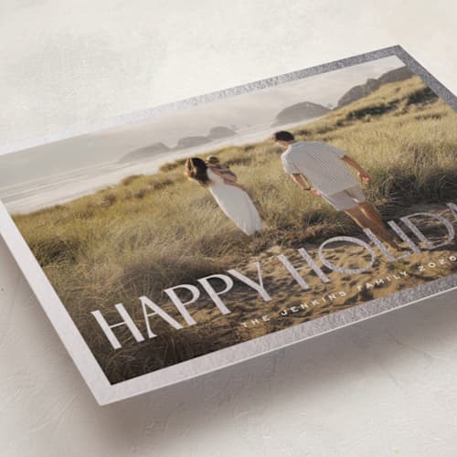 This is a antique foil pressed holiday cards with foil pressed by Nicole Walsh called gilded edge printing on recycled smooth signature in standard