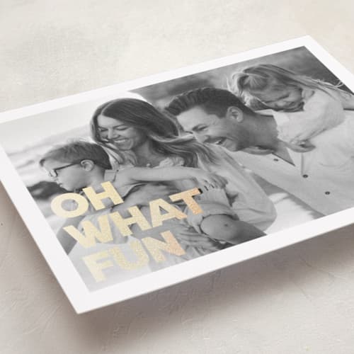 This is a snow foil pressed holiday cards with foil pressed by Maria Alou called holiday poster printing on recycled smooth signature in standard