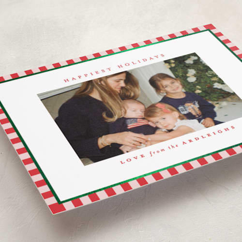 This is a santa suit foil pressed holiday cards with foil pressed by Kristie Kern called the charleston printing on recycled smooth signature in standard