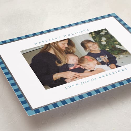 This is a navy foil pressed holiday cards with foil pressed by Kristie Kern called the charleston printing on recycled smooth signature in standard