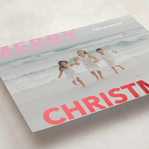 This is a candy cane foil pressed holiday cards with foil pressed by Angela Thompson called merry & bold printing on recycled smooth signature in standard