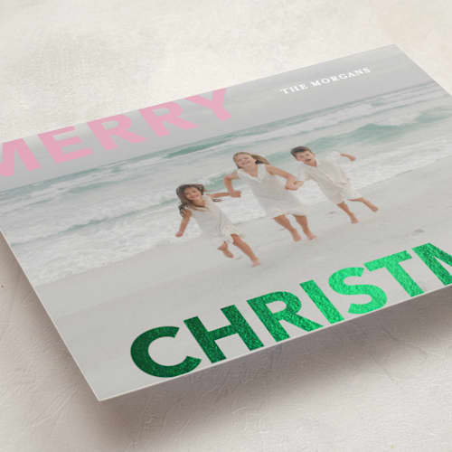 This is a gumdrop foil pressed holiday cards with foil pressed by Angela Thompson called merry & bold printing on recycled smooth signature in standard