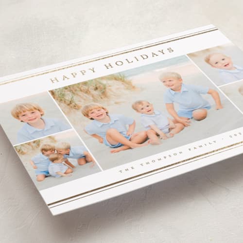 This is a daisy foil pressed holiday cards with foil pressed by Christy Hy Lee called refined lines printing on recycled smooth signature in standard