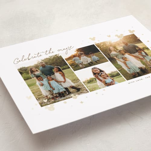 This is a star foil pressed holiday cards with foil pressed by Lea Delaveris called disney's celebrate the magic printing on recycled smooth signature in standard