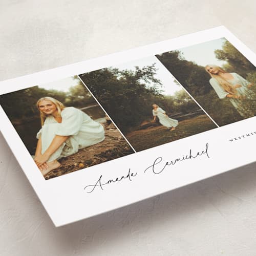 This is a onyx graduation announcements with standard by Benita Crandall called the trio printing on recycled smooth signature in standard