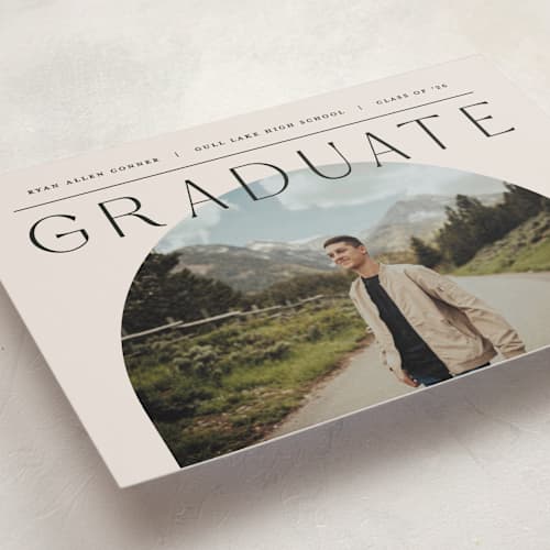 This is a ivory graduation announcements with standard by Pixel and Hank called vision printing on recycled smooth signature in standard