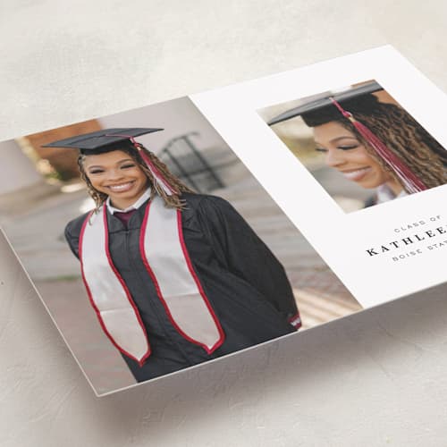 This is a salt graduation announcements with standard by Joyce Pinheiro called go far printing on recycled smooth signature in standard